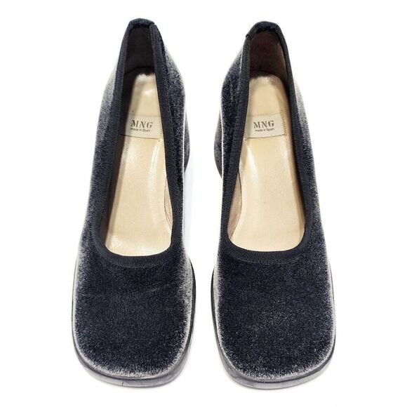MNG by Mango Women’s Block Heel Velvet Chunky Heel Size 36/5.5 Square Toe Shoes - Picture 5 of 9